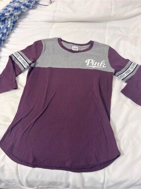 PINK Victoria's Secret Gray Tee with Purple Trim